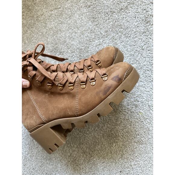 Revolve Schutz Xayane Lace Up Heeled Leather Combat Lug Boots Sz 9.5 Hazel Tan - Picture 11 of 12